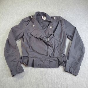Stella Star Jacket Womens Large Gray Ruffled Cropped Full Zip